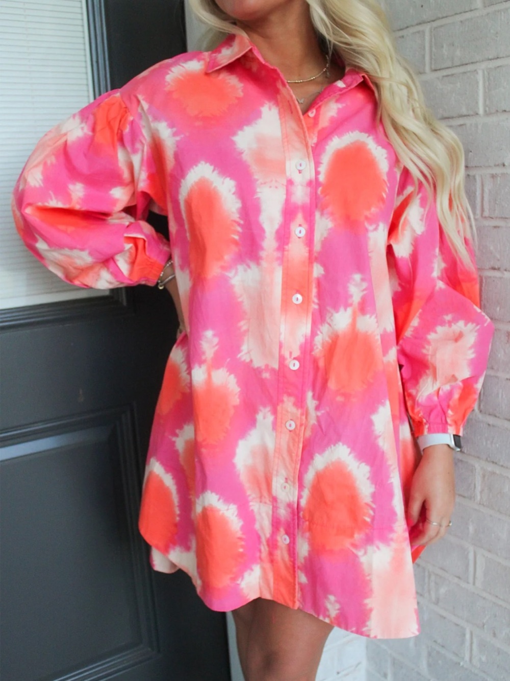 Olivaceous Pink & Orange Tie-Dye Shirt Dress